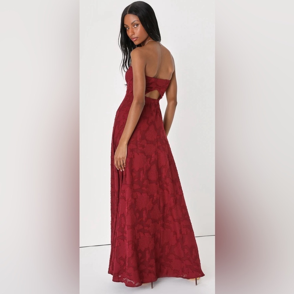 Lulus Garden of Romance Burgundy Strapless Maxi Dress NWT L #1325 - Picture 4 of 11